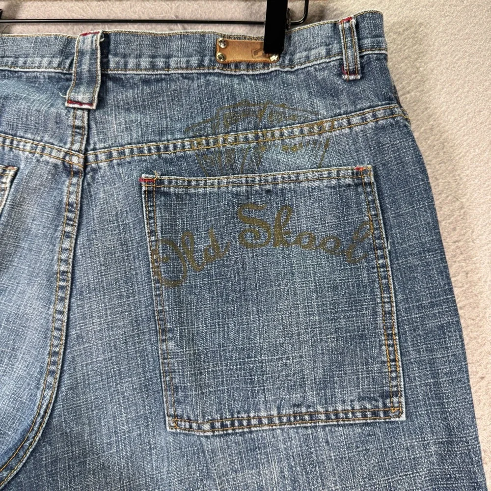 Vintage Old Skool Jeans Men 38 Blue Lightwash Denim Patch Embroidered Streetwear